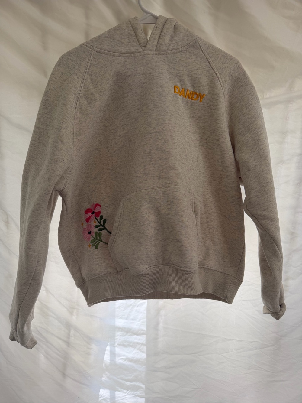 Light Gray Floral-Accent Hoodie with Embroidery